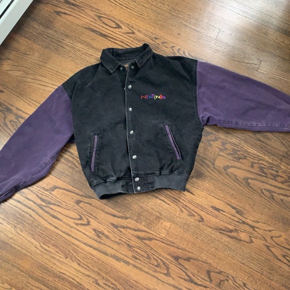 Vintage 90s Nintendo Women's Black and Purple Varsity Jacket - Picture 12 of 16